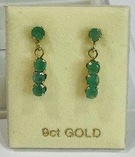 9ct Gold 375 - Real Emerald Drop Earrings with Heavy Scroll Fittings ER7780E