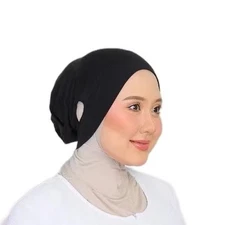 2 pcs Black Inner Hijab Cap for Women - Soft Jersey Under Scarf with Ear
