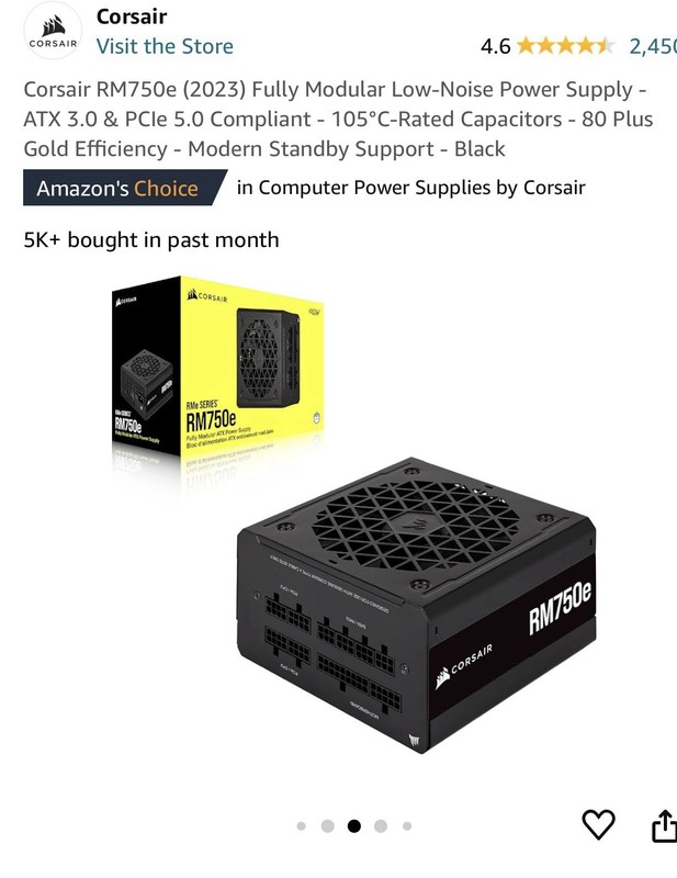 Corsair RM750e (2023) 750W ATX Fully Modular 80+ Gold PCIe 5.0 Black