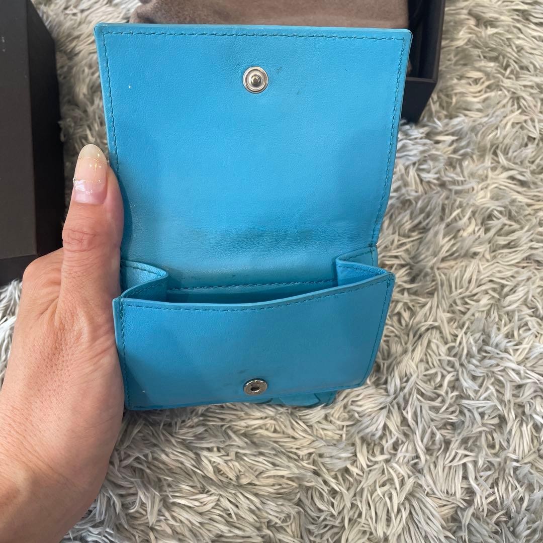 Bottega Veneta Tri-Fold Wallet Leather Light Blue Used Italy Card Coins Japan thumbnail 4