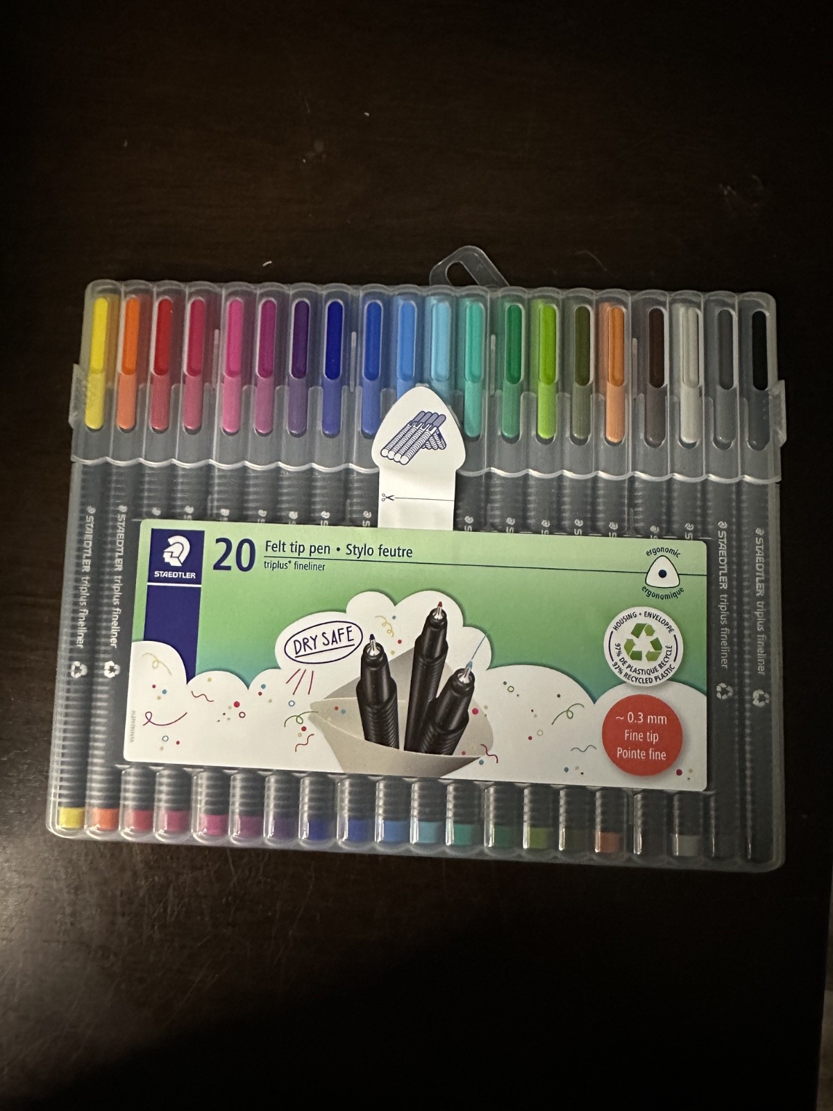 Staedtler 20 Triplus Fineliner Felt Tip Pens, 0.3mm, dry saf