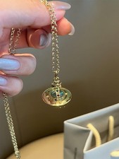 Pre-owned Vivienne Westwood Golden Medium 3D Crystal Orb Charm Pendent Necklace