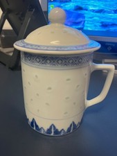 Ceramic Coffee Tea Cup With Blue Lid