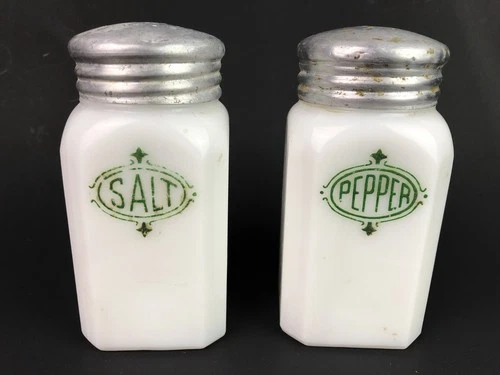 Vintage Hazel Atlas Salt & Pepper Milk Glass Shaker Set