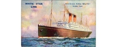 1903 RMS Baltic Ocean Liner Postcard-White Star Line Maritime History Card