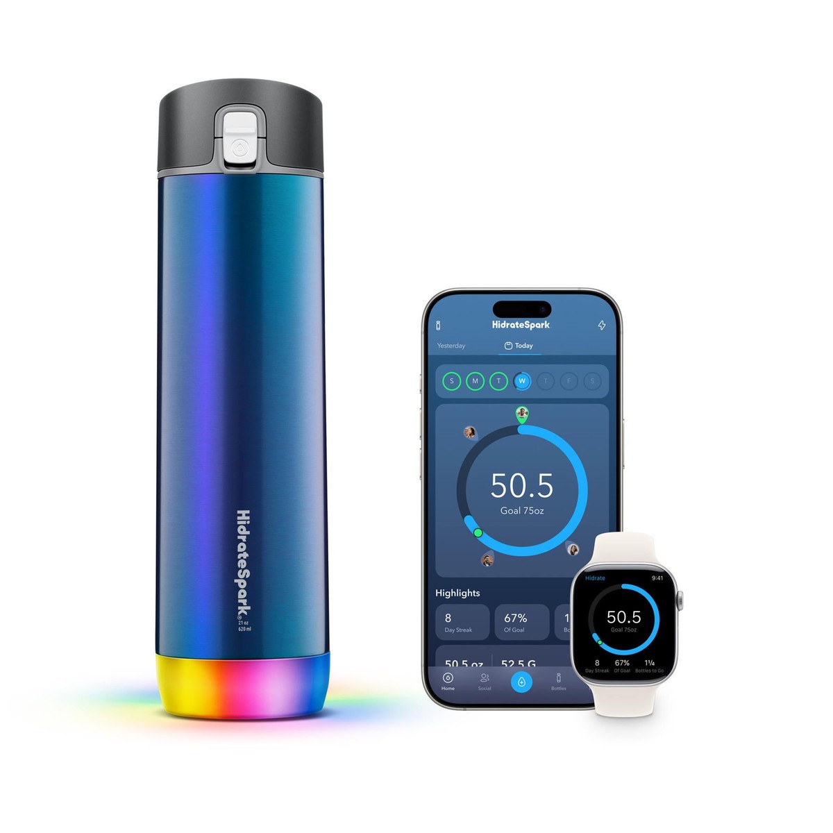 Hidrate Spark PRO Smart Water Bottle Tracks Water Intake, 621ml