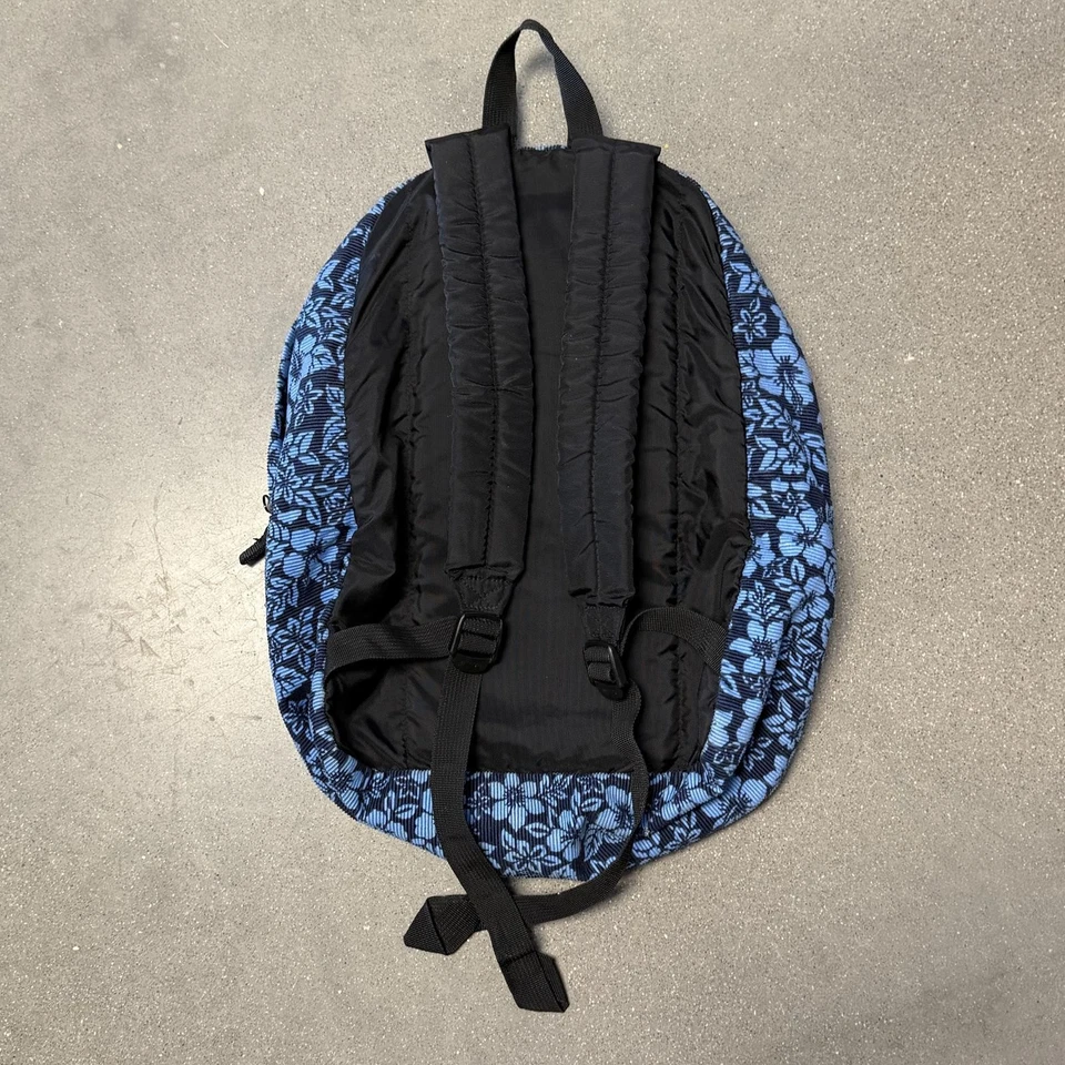 JanSport Corduroy Backpack Blue Hawaiian Floral Print Retro 90s Y2K Free Ship - Image 4 of 4