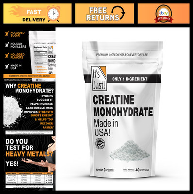 Pure Creatine Monohydrate Powder - Unflavored, 5g/Serving, 200g, Lab Tested