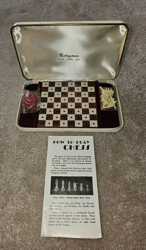 Vintage 1950's Rottgames Mini Chess Set In Travel Case