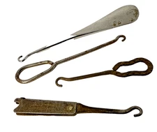 Lot of 4 Antique Collectible Boot/Shoe Hooks, Horn, + Button Hook