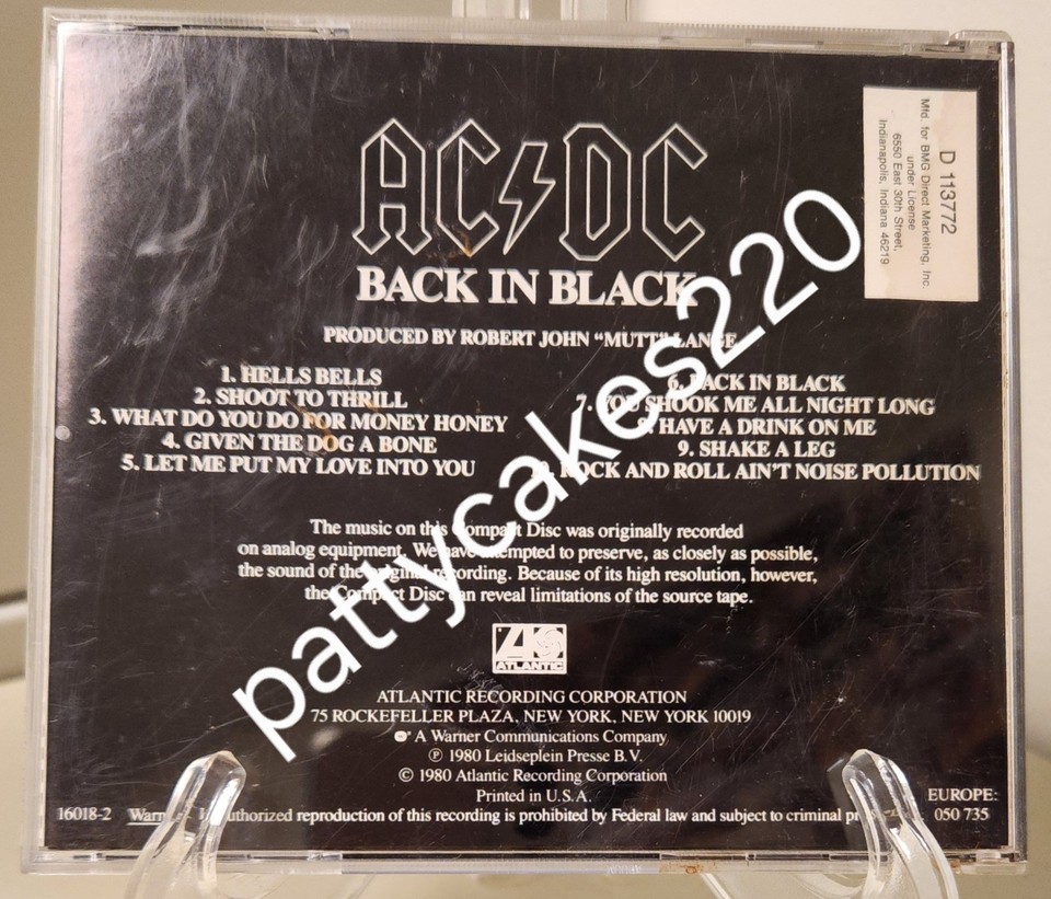 AC/DC Back in Black (CD, 1980) Good Condition! Angus Young Brian ...