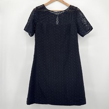 Lilly Pulitzer Black Lace Sheath Dress Short Sleeve Button Neck SZ 10 Silk Lined