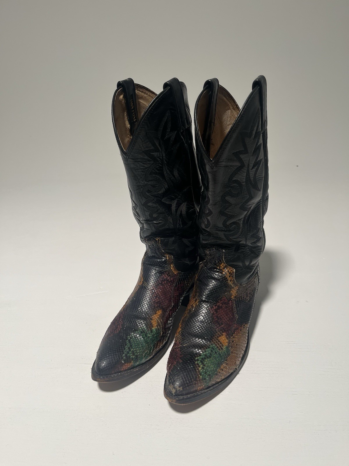 Vintage Dan Post Snakeskin Multicolor Western Boots 8D Womens