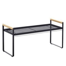 Cabinet Storage Shelf Rack Layered Organiser Iron Wire Wood Small Black
