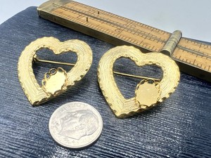 2 Pcs Gold Heart Vintage Brooch Pin Setting Frame Finding 8x10mm Bezel Jewelry