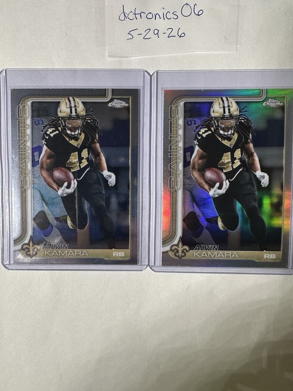 2025 Topps Chrome Refractor Alvin Kamara New Orleans Saints #215 2-Card Lot
