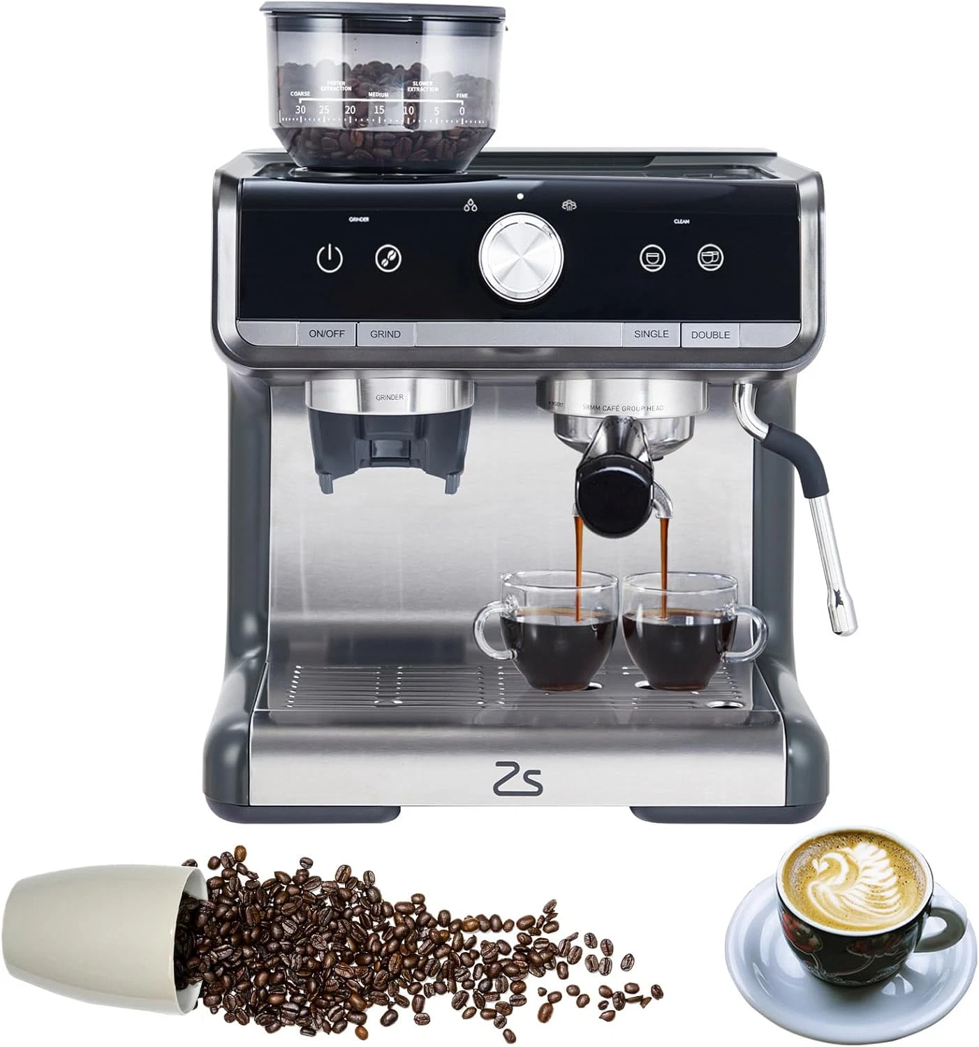 20 Bar Espresso Machine with Grinder & Milk Frother - 1450W Power