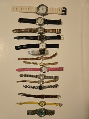 VINTAGE LOT OF 15 VARIOUS WATCHES PULSAR CITIZEN FOSSIL SEIKO AVON GENEVA REPAIR