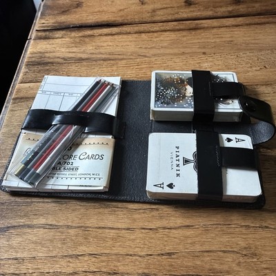 60er Jahre Mid Century Bridge Kartenset - komplett Echtleder Etui, Komplettset