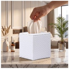 Elegant Square Tissue Box Cover in White - Magnetic Closure, Design