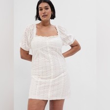 Gap Dress white cottage Puff Sleeve Eyelet square neck Mini brunch casual large