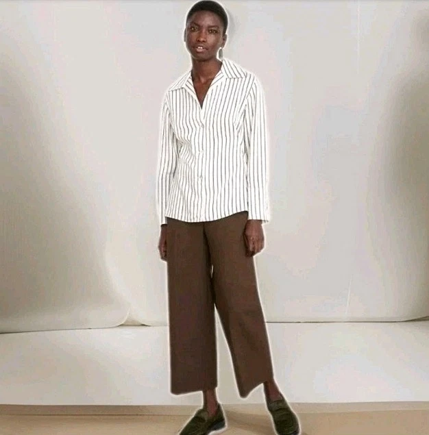 Blusa Vince Doble Raya Manga Larga Crema Abotonada Para Mujer Talla M Foto 3 de 4