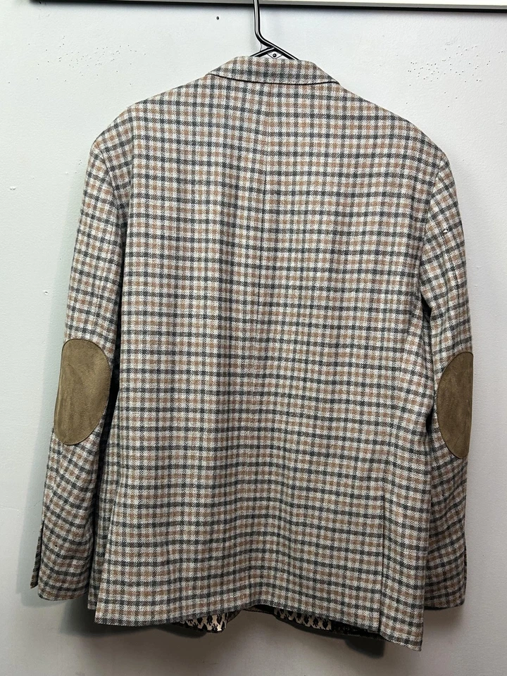 Blazer Tallia Para Hombres 48R Marrón Gris Cuadros 100% Lana Codo Parche Chaqueta Abrigo Deportivo Foto 2 de 4