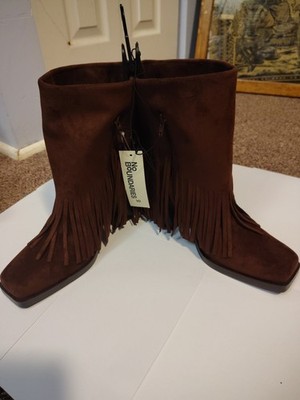 No Boundaries Women's Size 10 Brown Faux Suede Fringe Booties Boot Brand New