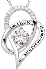 Jewelry Sterling Silver "I Love You To The Moon and Back" Love Heart Cubic Zi...
