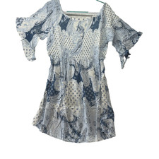 Millenium Mini Dress Womens Sz 1X Blue Paisley Short Sleeves Round Neck Pullover