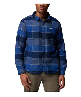 Columbia Men's Flannel Sherpa Lined Shirt Jacket Plaid Blue Size L