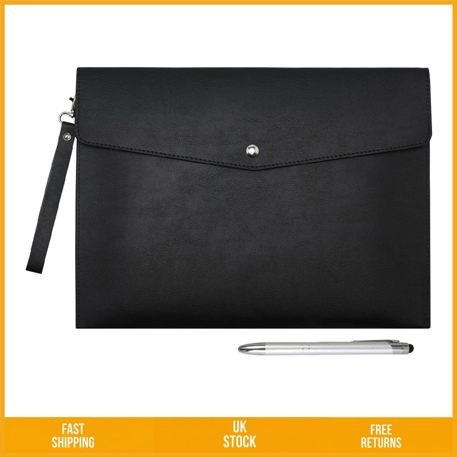 Elegant Faux Leather A4 Document Folder Tablet Sleeve Portfolio Case 9.4x13.3