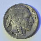 1937 Buffalo Nickel Poor Circulated Condition U.S. 5c Coin - 01