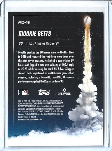 Mookie Betts - 2025 Bowman Chrome #AD-15 - Adios Insert - Los Angeles Dodgers - Picture 2 of 2