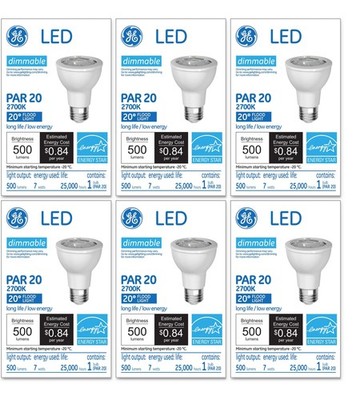 (case of 6) GE Lighting LED Lamp, 7 watt, 120 volt, PAR20, Medium Base, 500