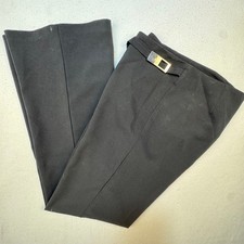Moa Moa Pants Women 10/11 Black Flare Leg Silver Buckle Belted 9W5076 Stretch