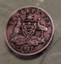 1917 M Australia George V Threepence Coin – Melbourne Mint – Silver