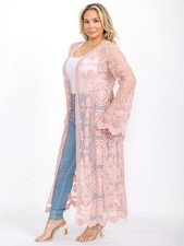 Pink Lace Plus Size Kimono Cardigan 3X Bell Sleeve Tie Accent