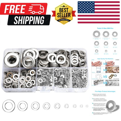 #ad 800 Pcs 304 Stainless Steel Flat Washers for Screws Bolts Fender Washers Ass... $17.59