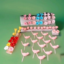 Vintage Cake Candle Holders 2  Birds Germany 64 Plastic Celluloid Birds Flowers