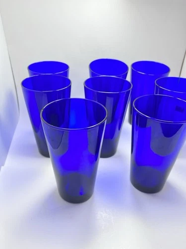 Set of 8 Libby Cobalt Blue Glass Tumblers 