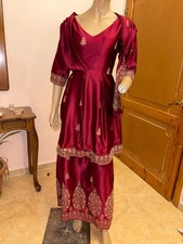 Wine Red Embroidered Saree Set Indian Pakistani Wedding Festival Wear