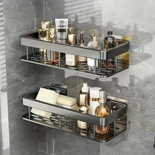 2-Tier bathroom wall shelf organizer bathroom organizer stand No Drilling 4Hooks