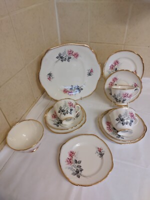 Royal Imperial Finest Bone China Teeservice rosa/grau Blumenmuster Teil 