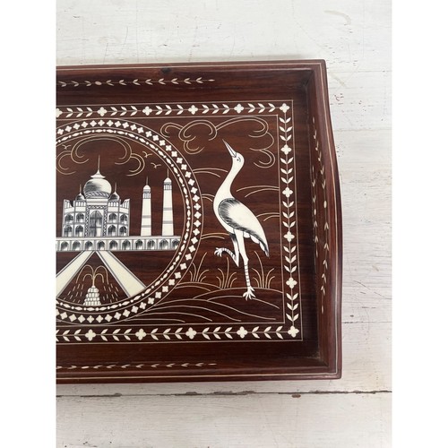 Taj Mahal Inlaid handmade Wooden Service Tray With Handles - 第 3/8 張圖片