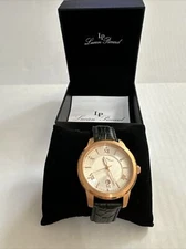 Lucien Piccard Roman Numeral Rose Goldtone Black Textured Strap