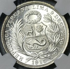 1915 NGC MS 66 Peru 1/2 Sol Silver Seated Liberty Top POP Coin (21030702C)