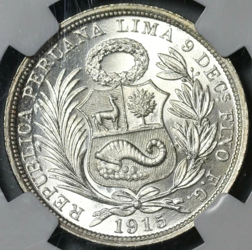 1915 NGC MS 66 Peru 1/2 Sol Silver Seated Liberty Top POP Coin (21030702C)