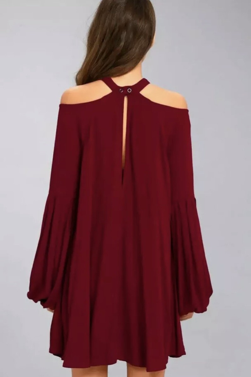cold shoulder holiday dresses Free People Drift Away Mini Dress / Tunic XS, Wine FOR HER NYC OFFICIAL