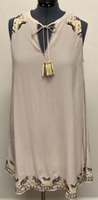 NEW Loft Outlet M Beige Olive Green Sleeveless Lounge Tassels Short Embroidered